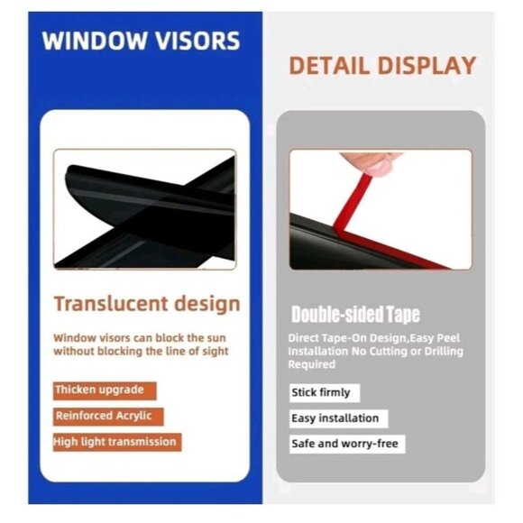 Durable Window Rain Guards for Ford Explorer 2020-2024 Adhesive Visors Dark Tint - Picture 4 of 7